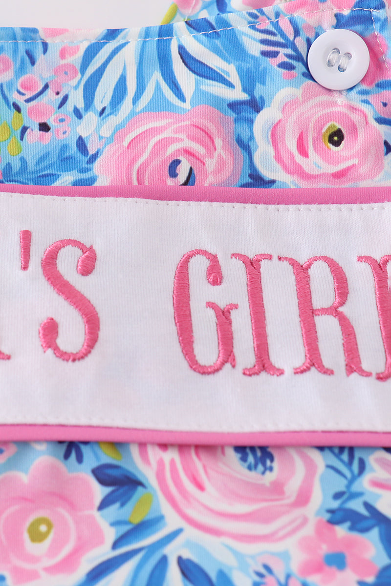 Blue blossom charm MAMA'S GIRL embroidery one-piece swimsuit - Giggles with Grace