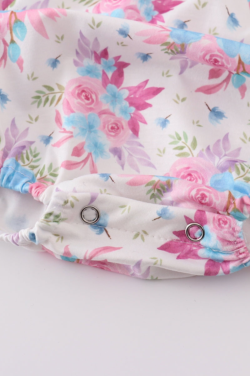 Blue petal meadow embroidery girl bubble - Giggles with Grace