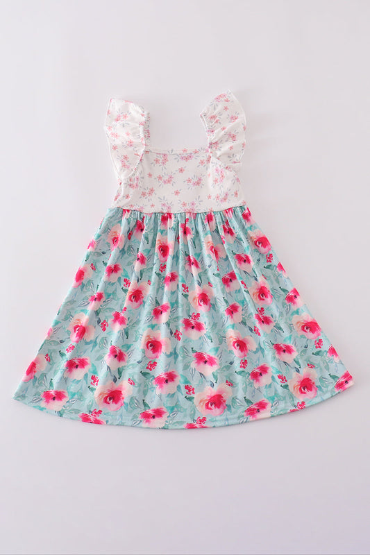 Blushing rose garden print girl dress - Giggles with Grace