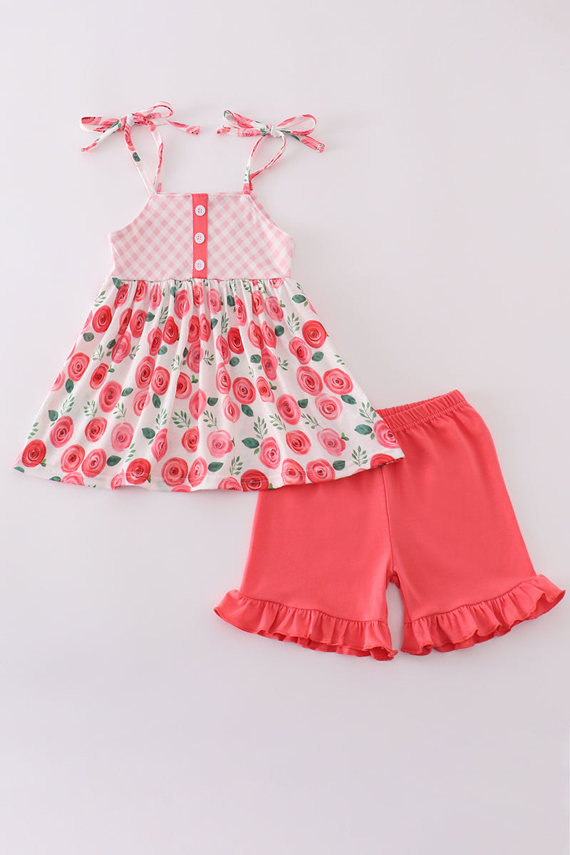 Pink floral print girl set - Giggles with Grace