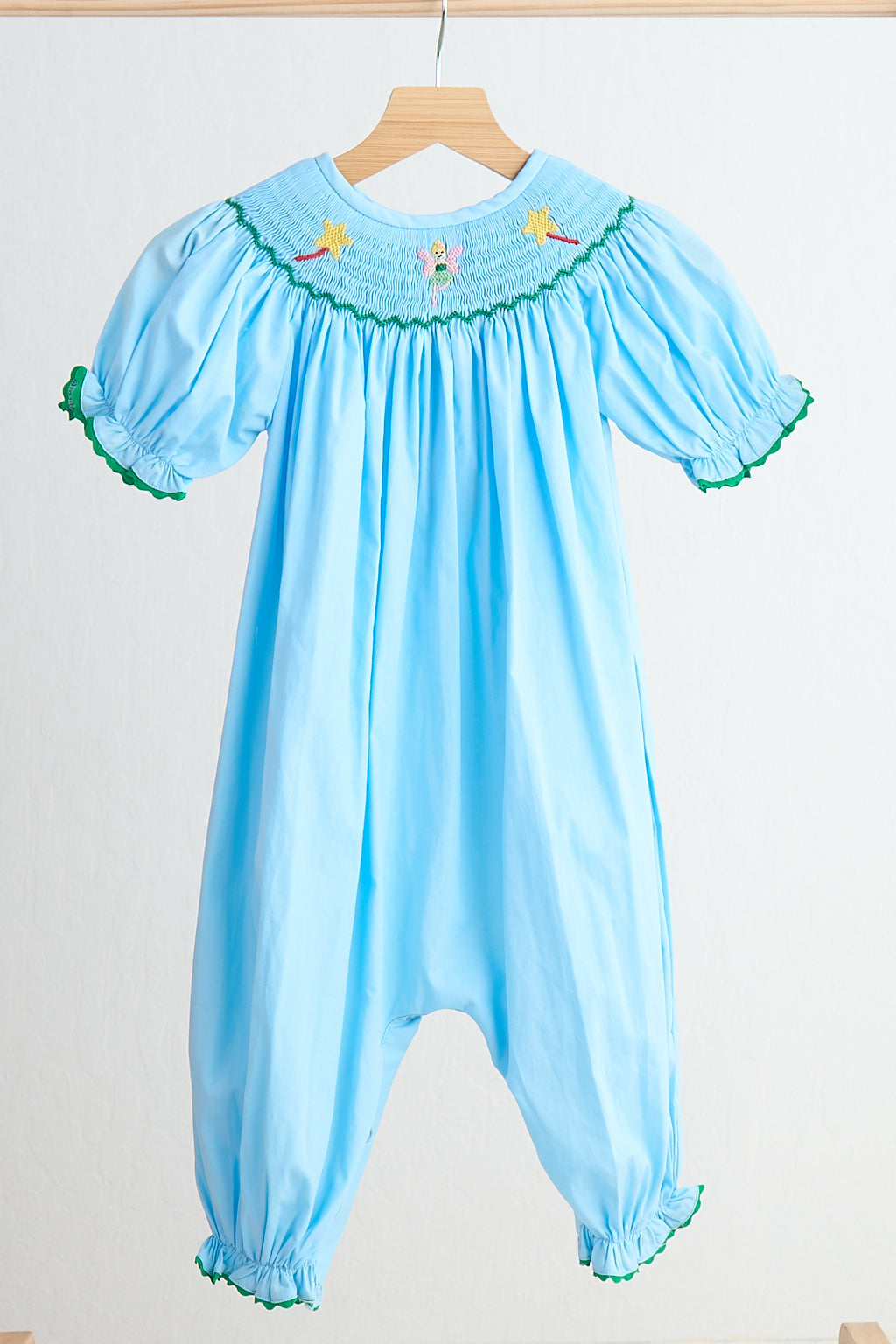 Blue fairy hand smocked gingham girl romper - Giggles with Grace