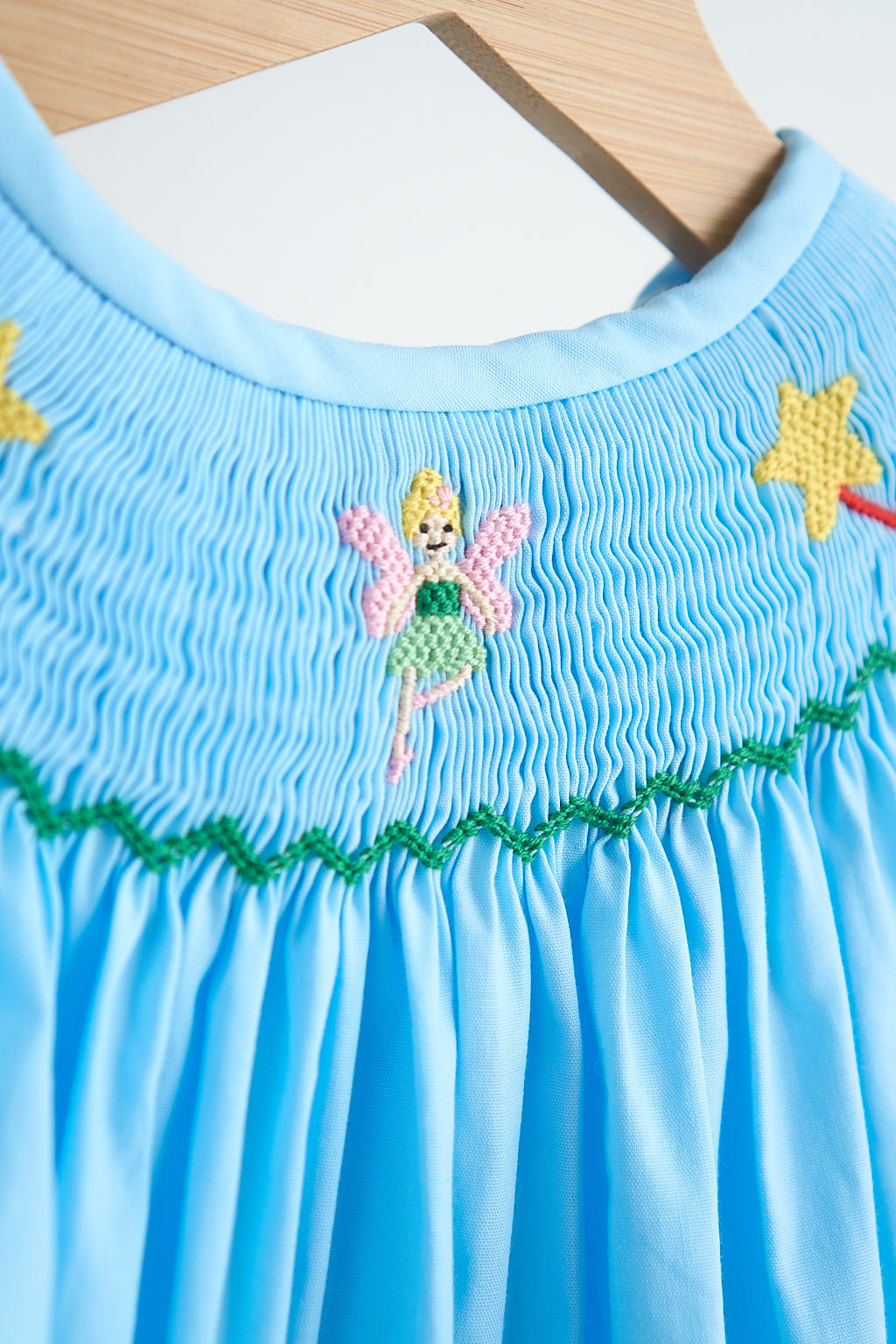 Blue fairy hand smocked gingham girl romper - Giggles with Grace