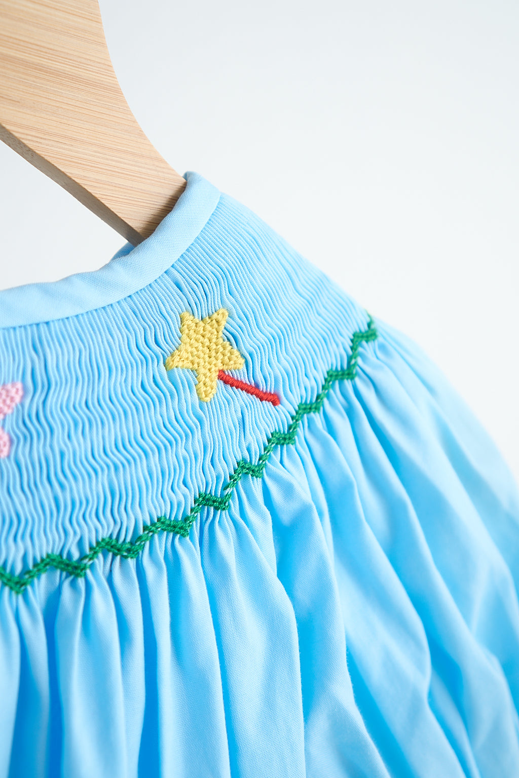 Blue fairy hand smocked gingham girl romper - Giggles with Grace