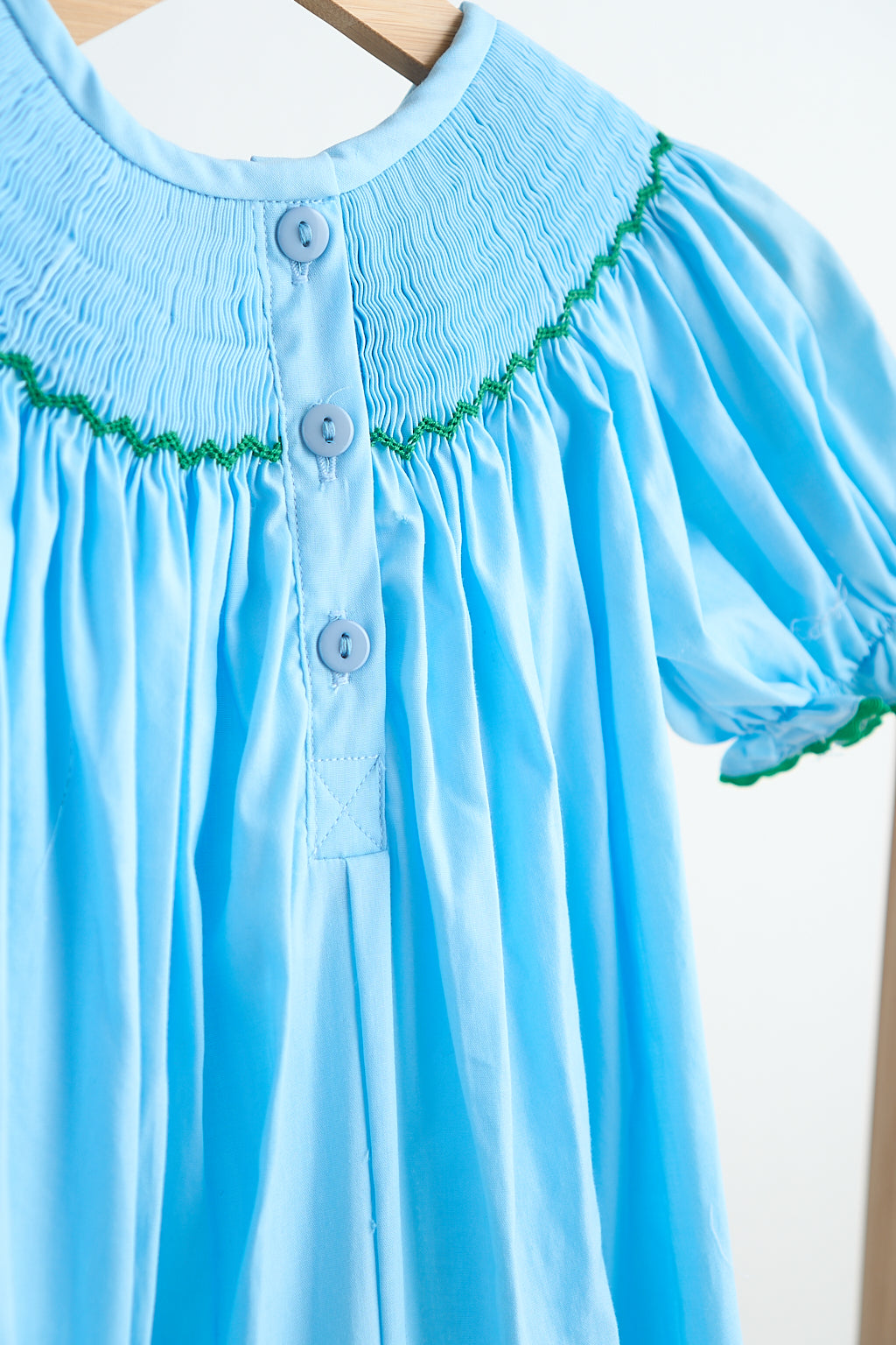 Blue fairy hand smocked gingham girl romper - Giggles with Grace