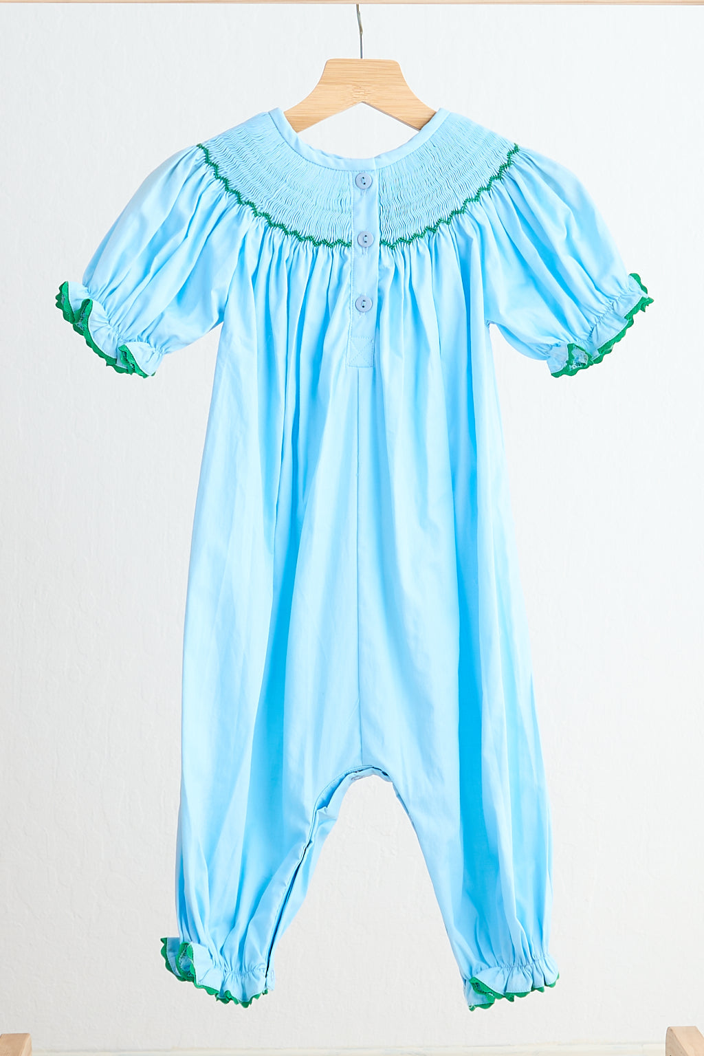 Blue fairy hand smocked gingham girl romper - Giggles with Grace