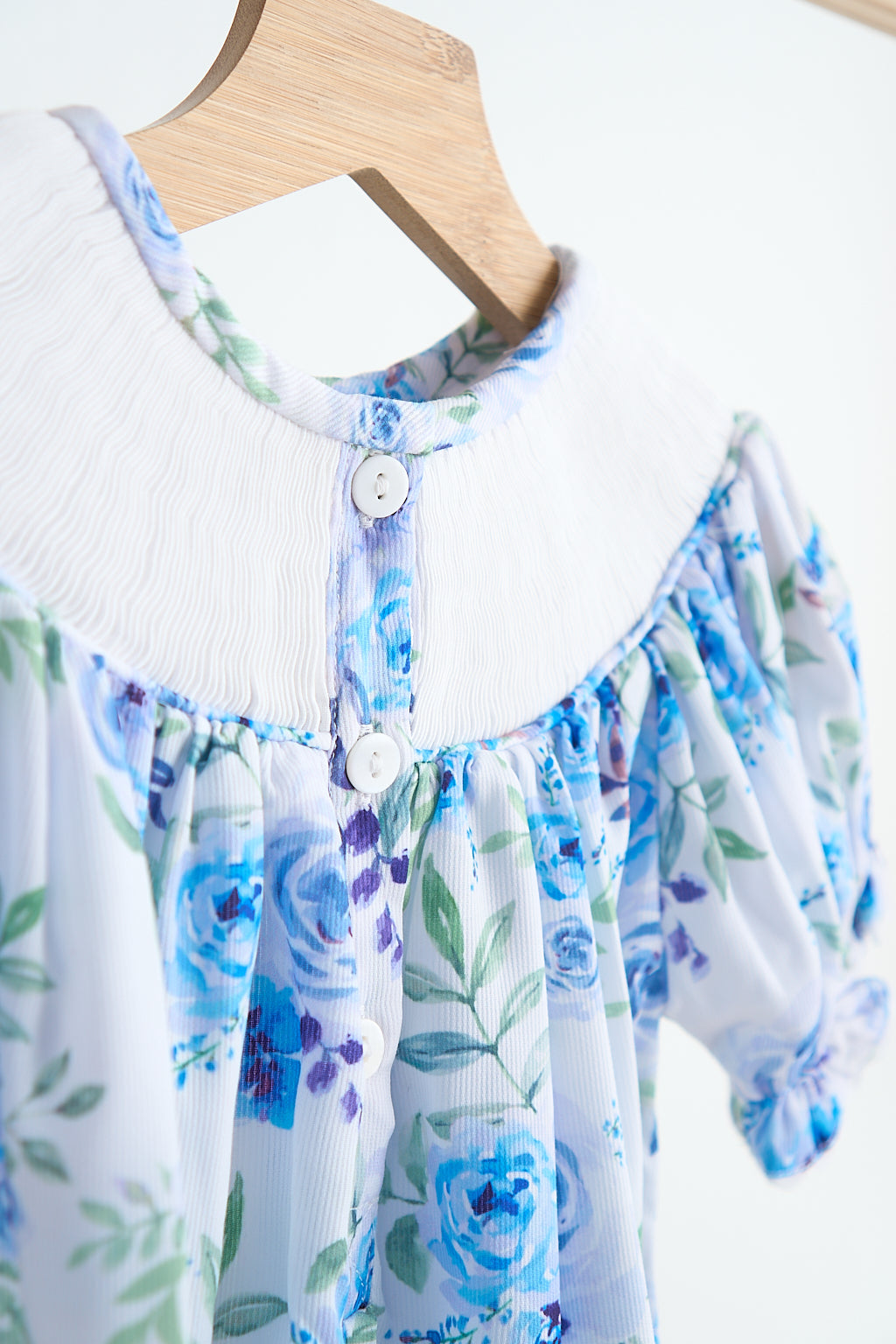 Blue rose hand smocked print girl romper - Giggles with Grace