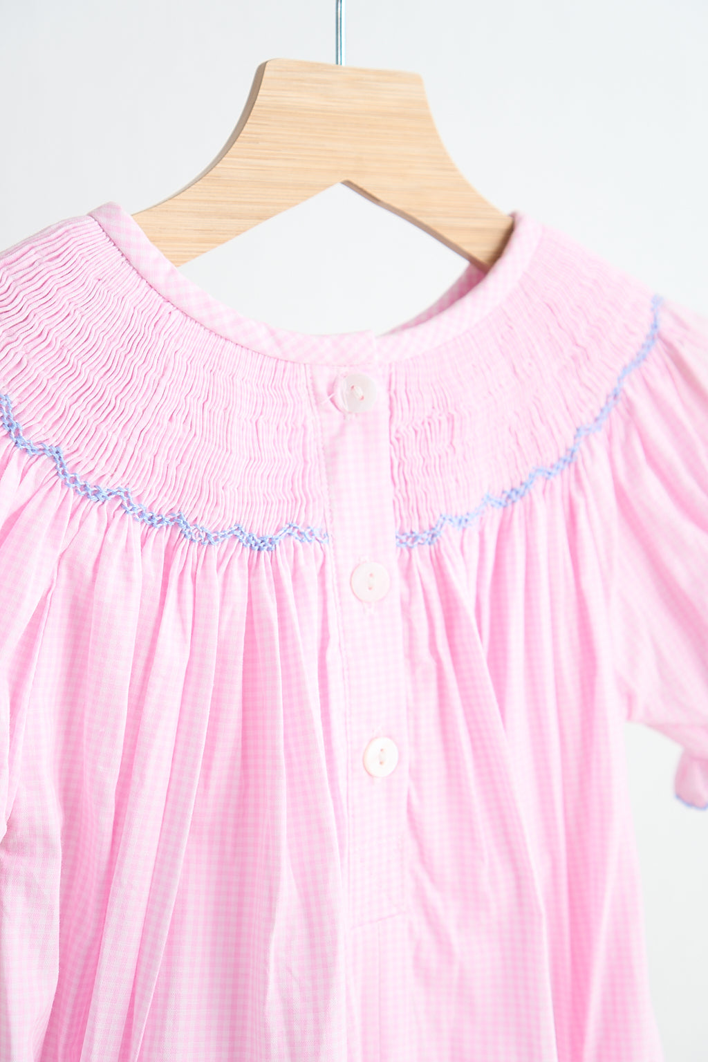 Pink alpaca hand smocked gingham girl romper - Giggles with Grace