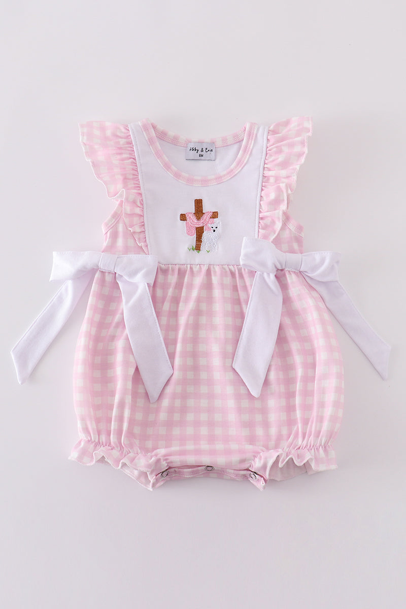 Pink cross embroidery bow bubble - Giggles with Grace
