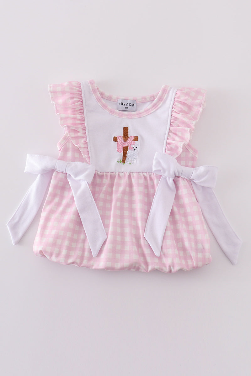 Pink cross embroidery bow bubble - Giggles with Grace