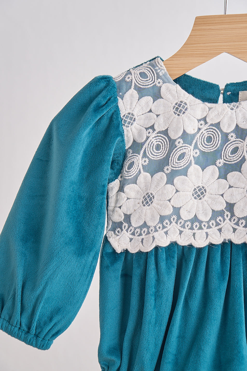 Teal velvet lace girl bubble - Giggles with Grace