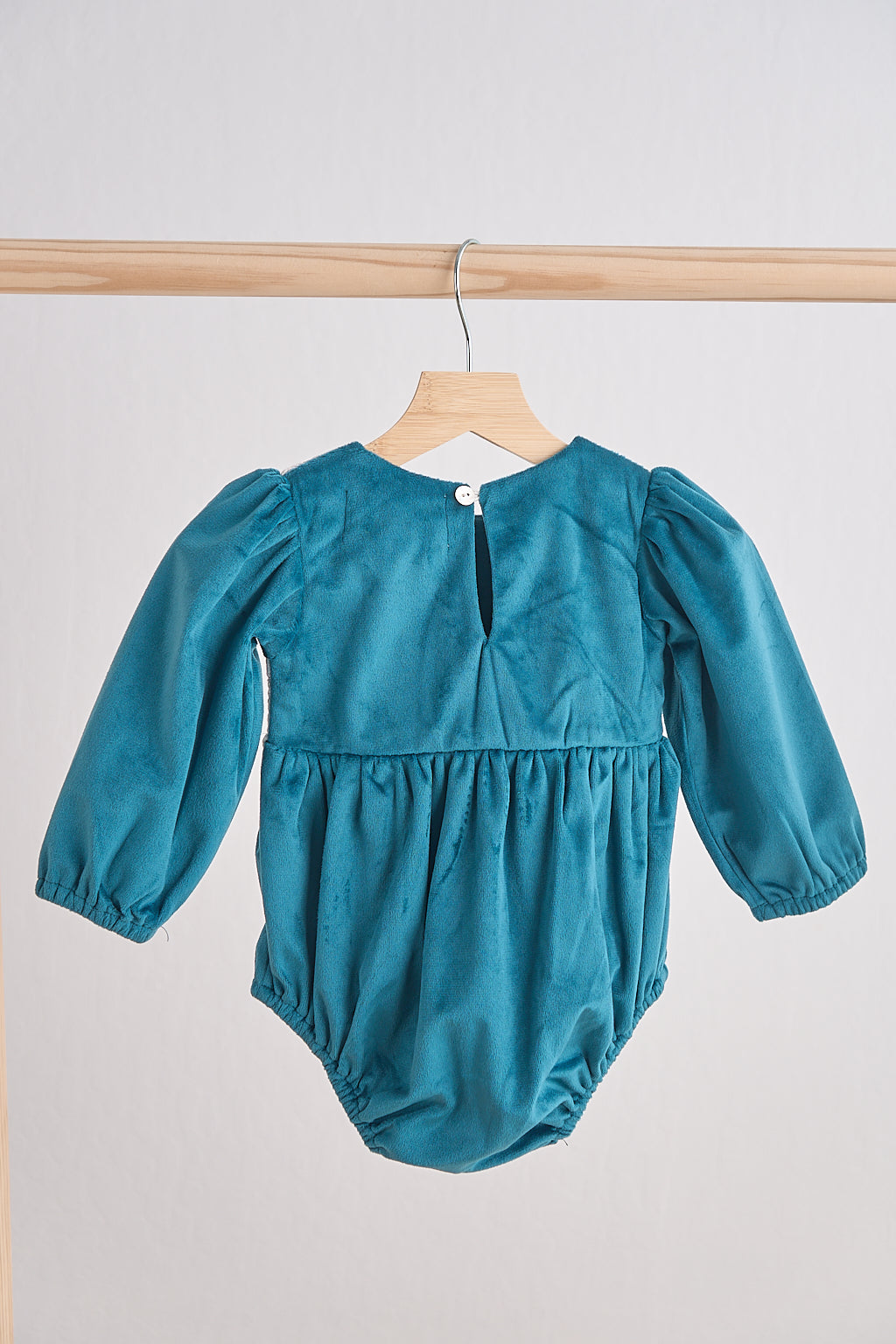 Teal velvet lace girl bubble - Giggles with Grace