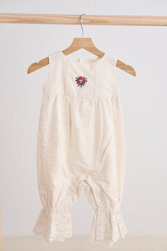 White hand embroidery floral lace jumpsuit - Giggles with Grace