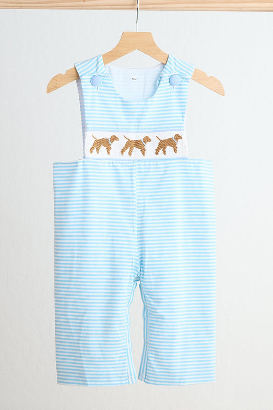 Blue puppy hand smocked boy stripe jonjon - Giggles with Grace