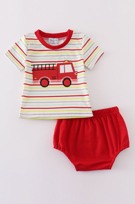 Red fire truck applique bloomer set - Giggles with Grace