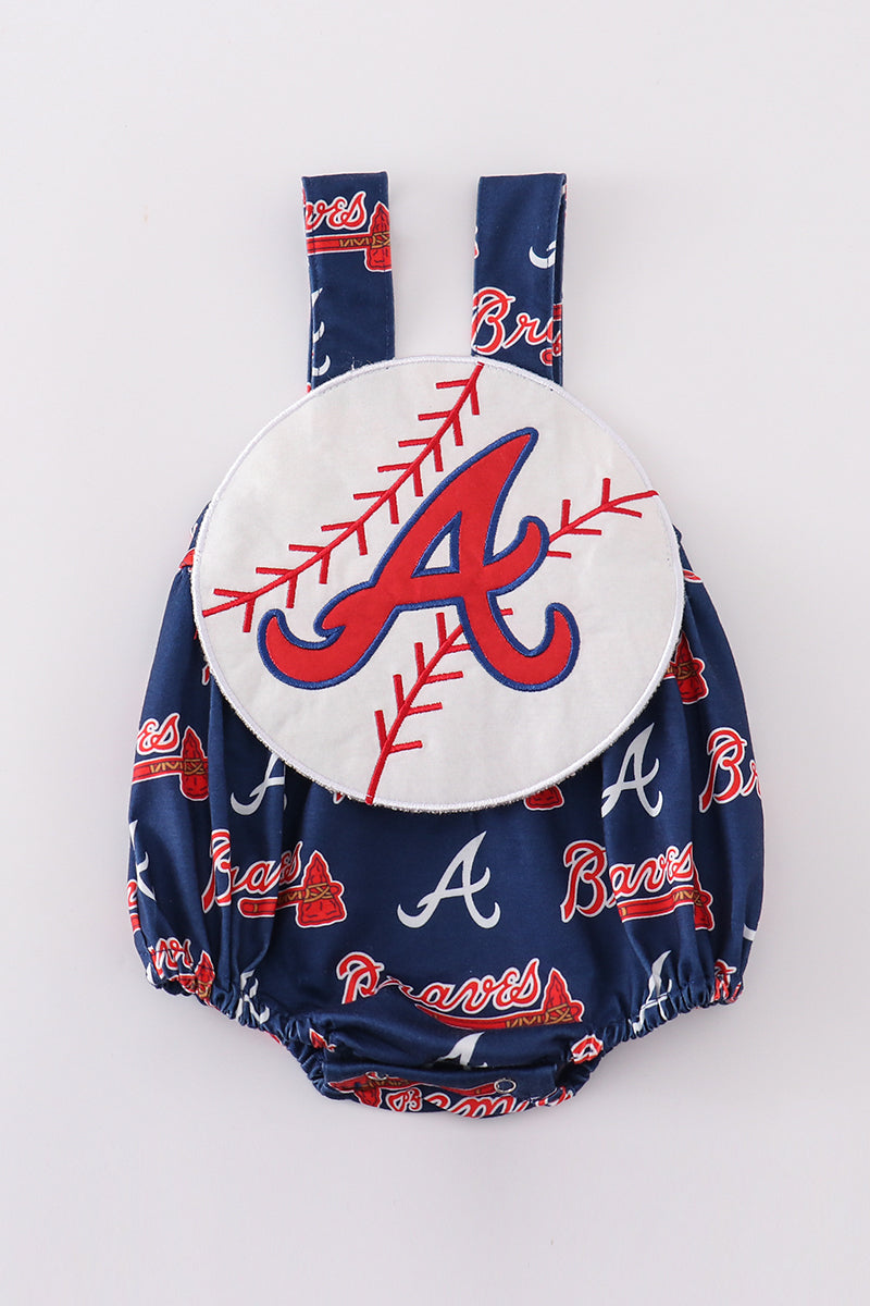 Atlanta baseball applique boy bubble - Giggles with Grace