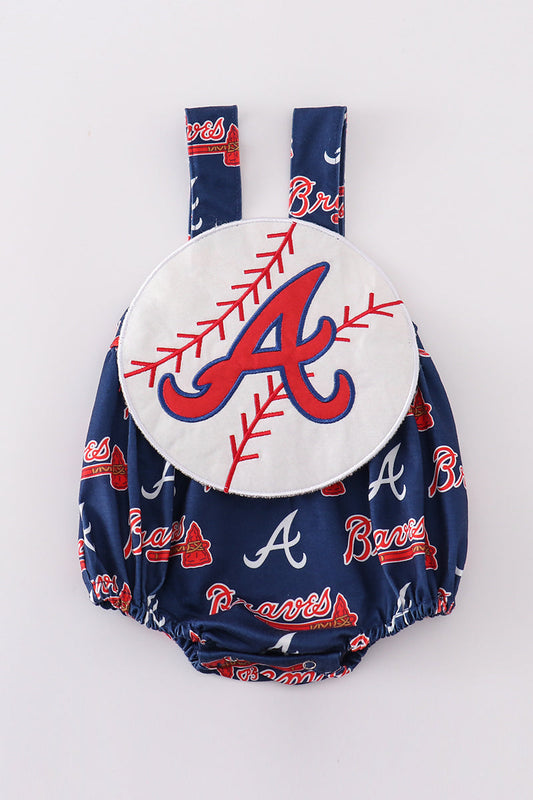 Atlanta baseball applique boy bubble - Giggles with Grace
