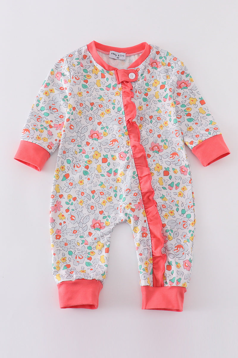 Pink floral print girl romper - Giggles with Grace