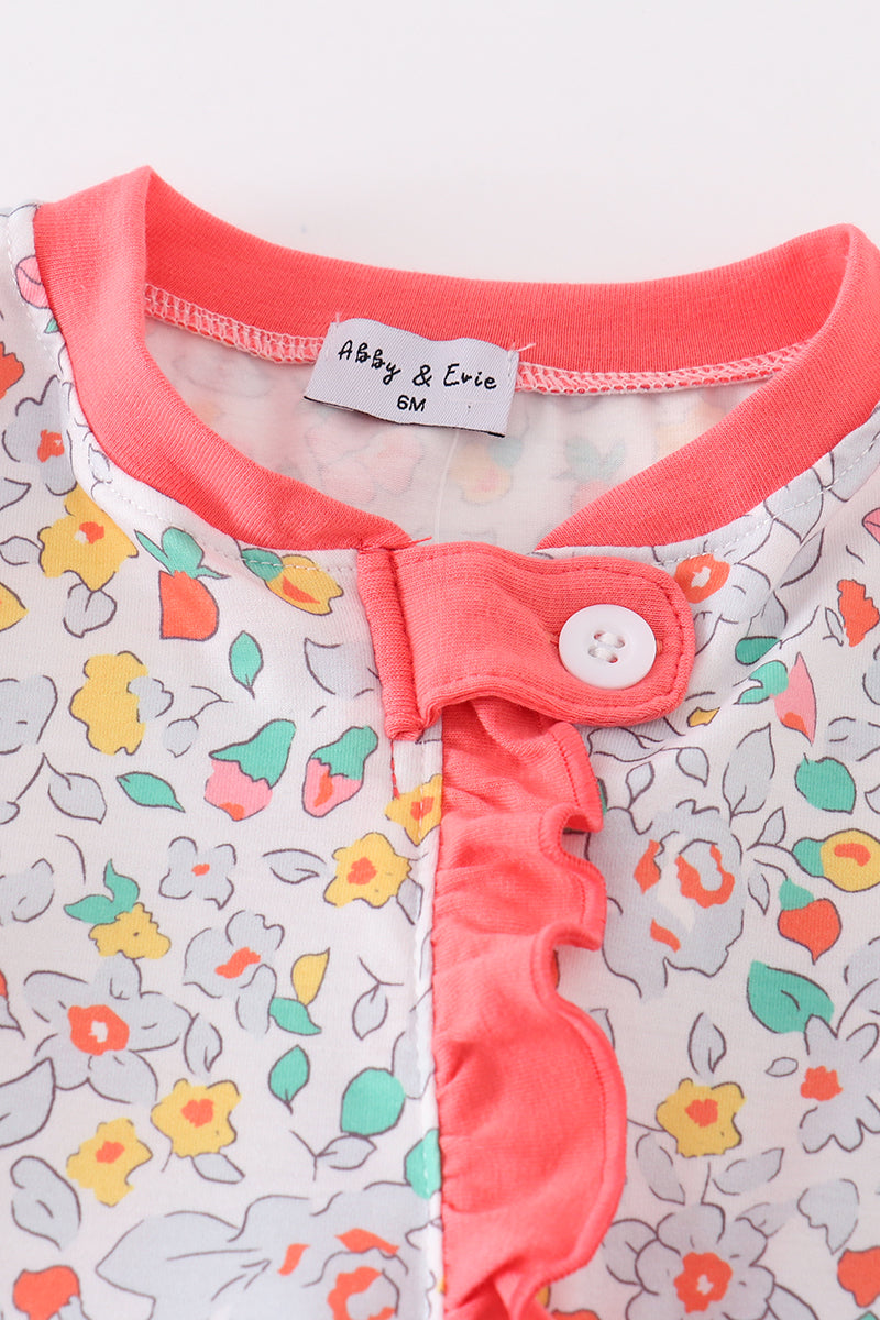 Pink floral print girl romper - Giggles with Grace