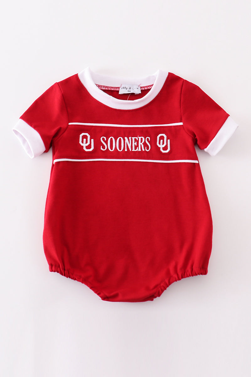 Red sooners embroidery boy bubble - Giggles with Grace