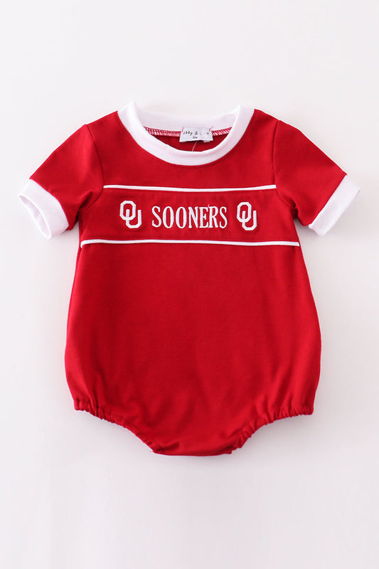 Red sooners embroidery boy bubble - Giggles with Grace