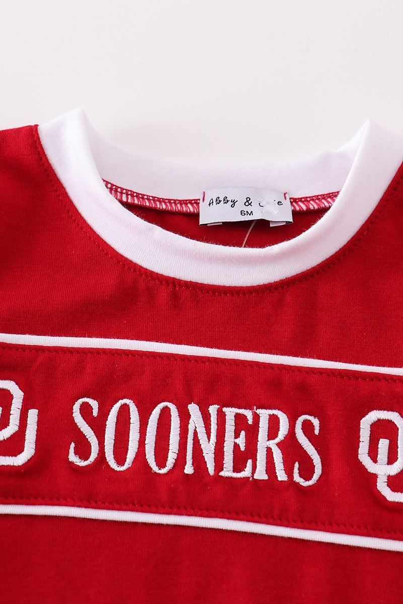 Red sooners embroidery boy bubble - Giggles with Grace