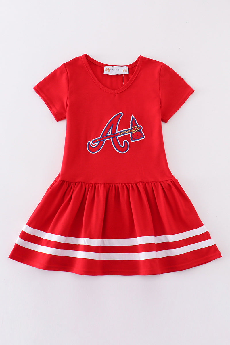 Atlanta baseball applique girl dress - Giggles with Grace
