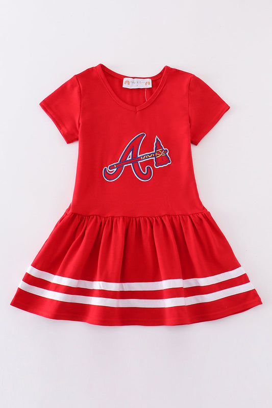 Atlanta baseball applique girl dress - Giggles with Grace