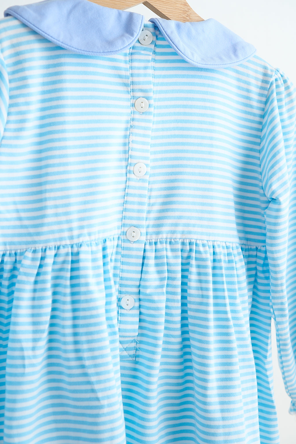 Blue puppy hand smocked stripe dress - Giggles with Grace
