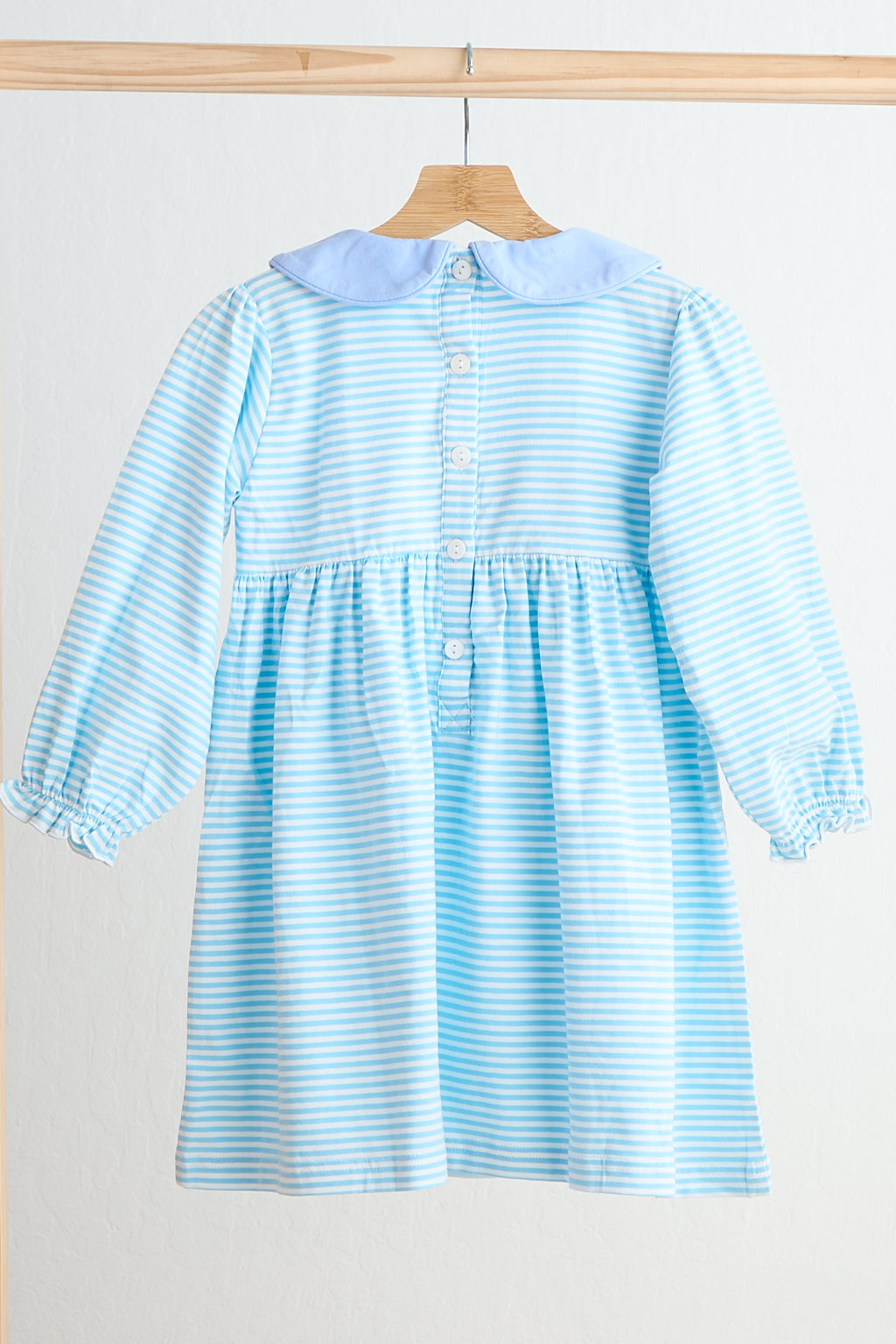 Blue puppy hand smocked stripe dress - Giggles with Grace