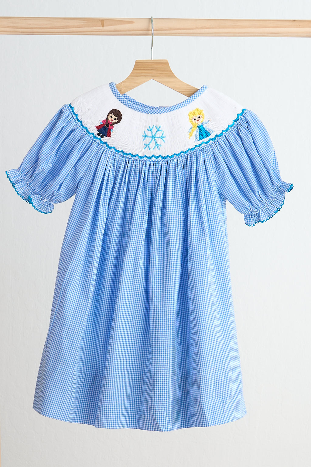Blue snow princess hand smocked gingham dress - Giggles with Grace
