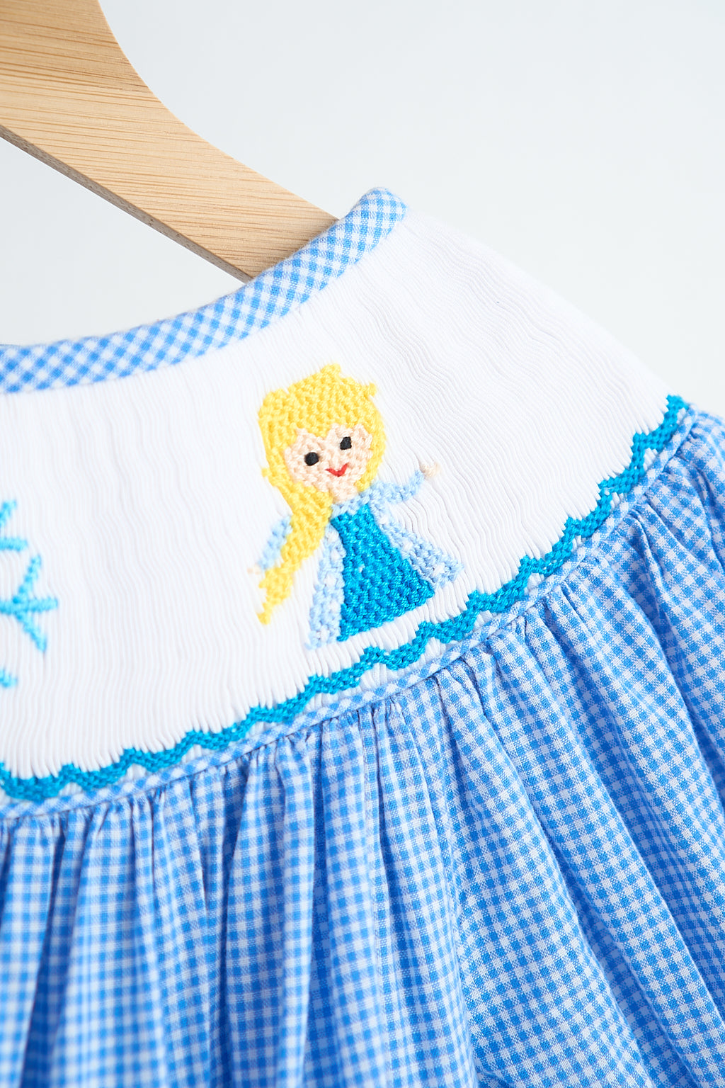 Blue snow princess hand smocked gingham dress - Giggles with Grace