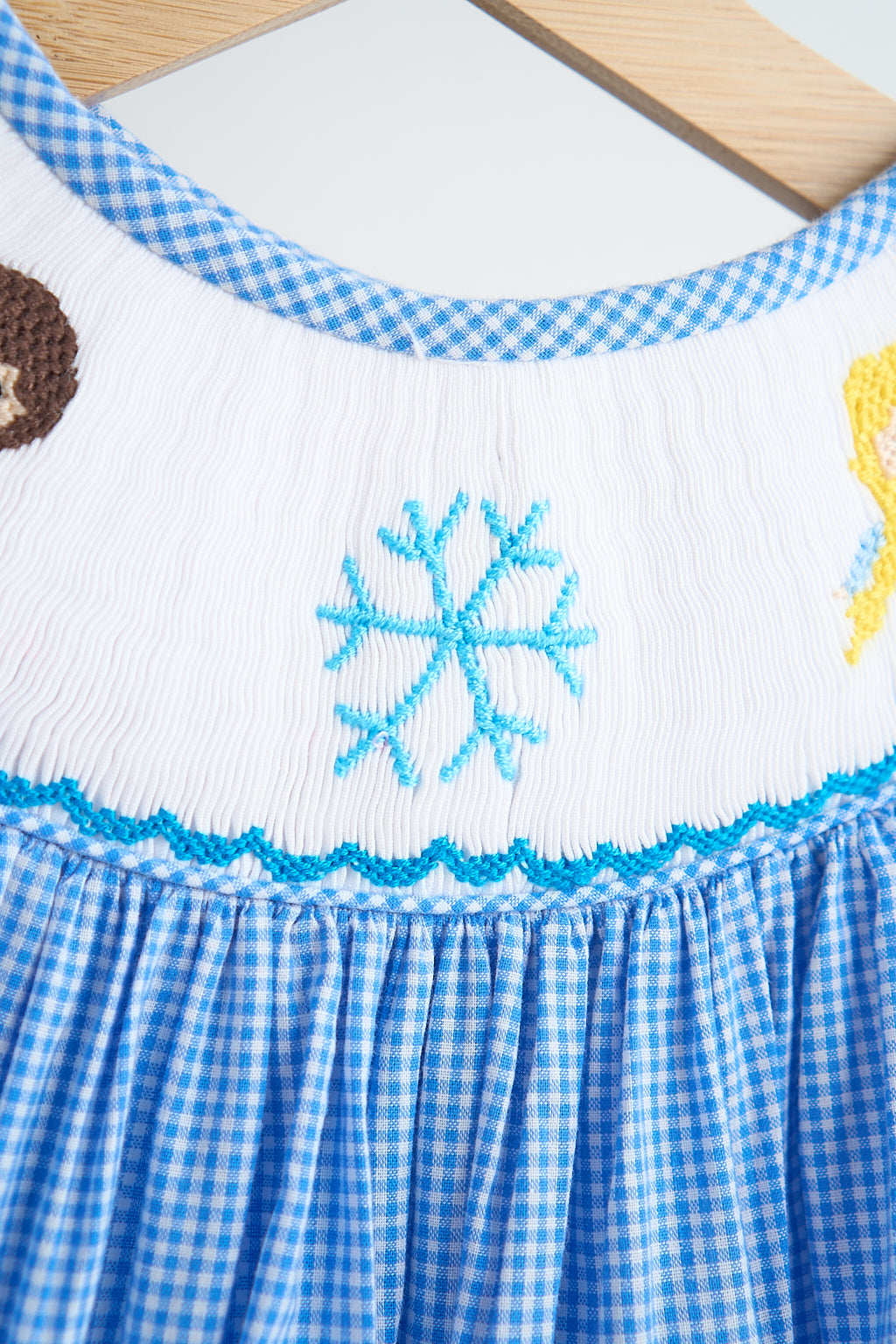 Blue snow princess hand smocked gingham dress - Giggles with Grace