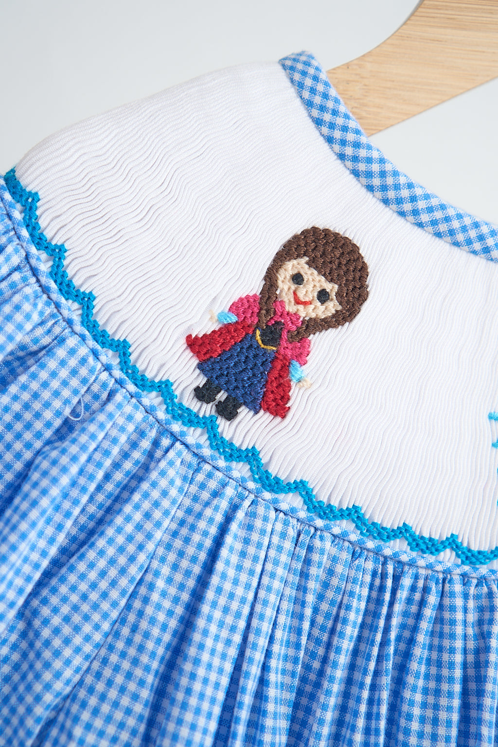 Blue snow princess hand smocked gingham dress - Giggles with Grace