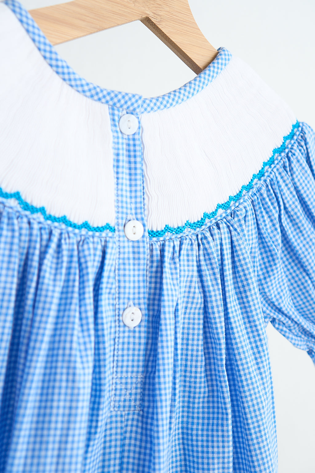 Blue snow princess hand smocked gingham dress - Giggles with Grace