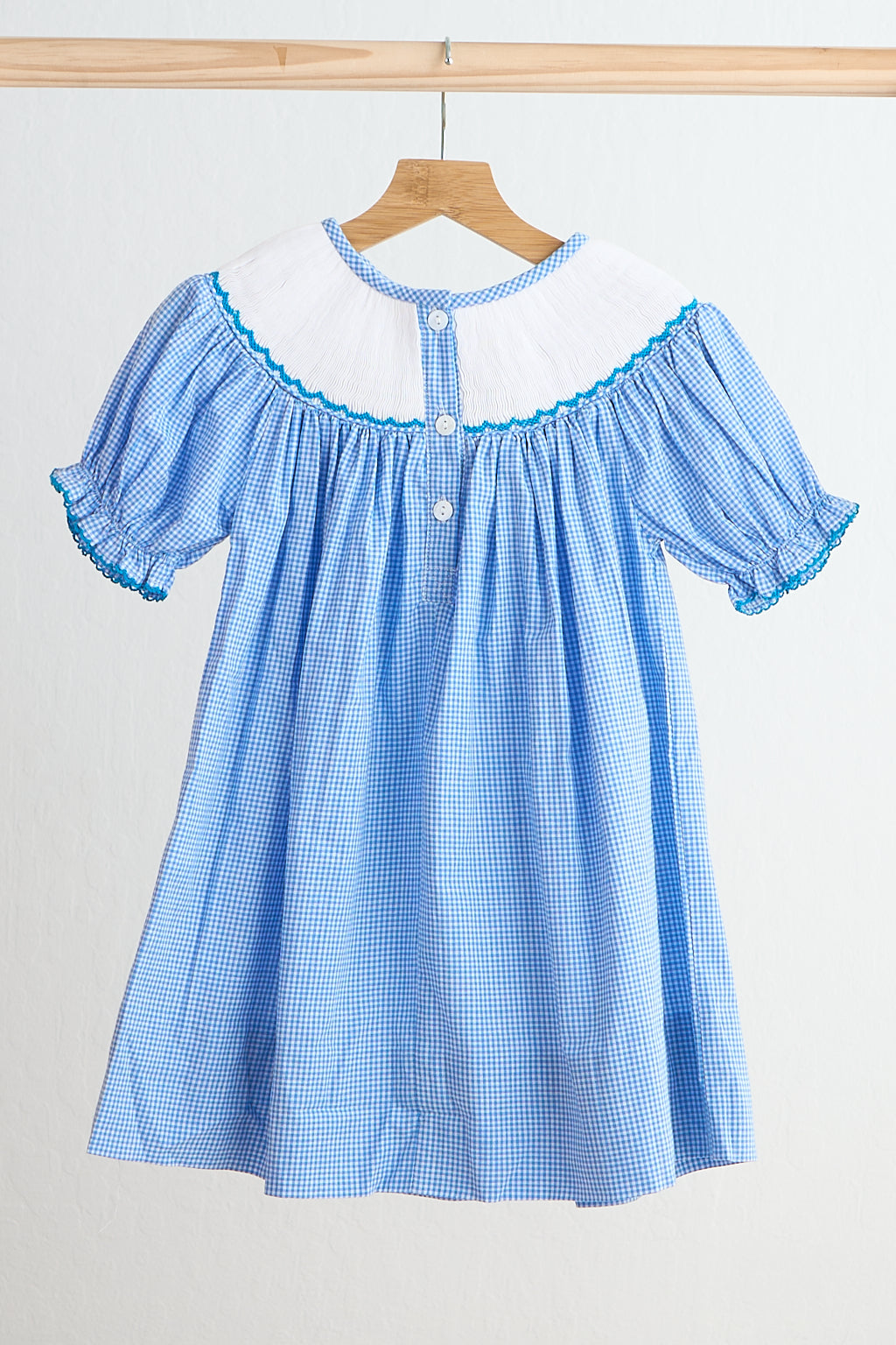 Blue snow princess hand smocked gingham dress - Giggles with Grace
