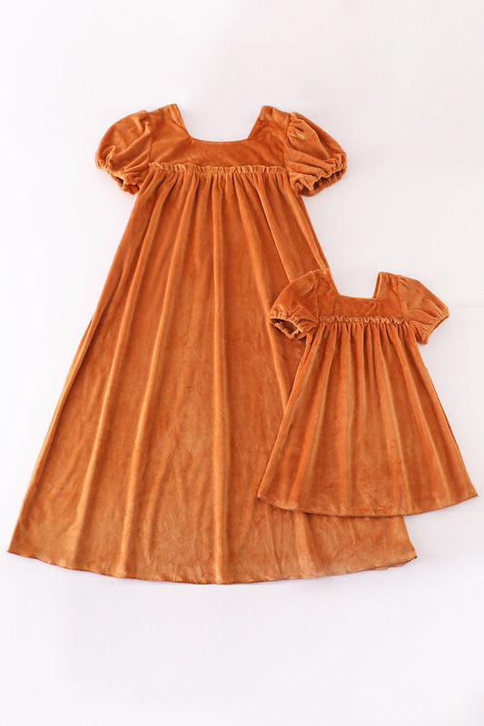 Caramel velvet mom&me dress - Giggles with Grace
