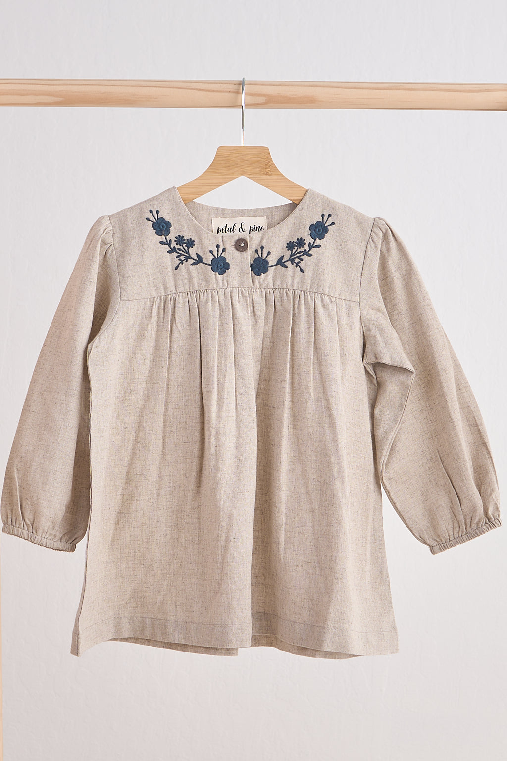 Gray floral embroidery linen girl dress - Giggles with Grace