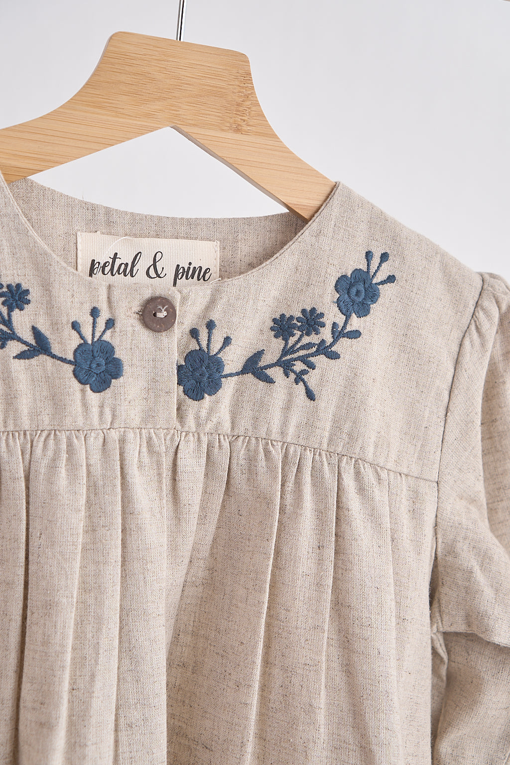 Gray floral embroidery linen girl dress - Giggles with Grace