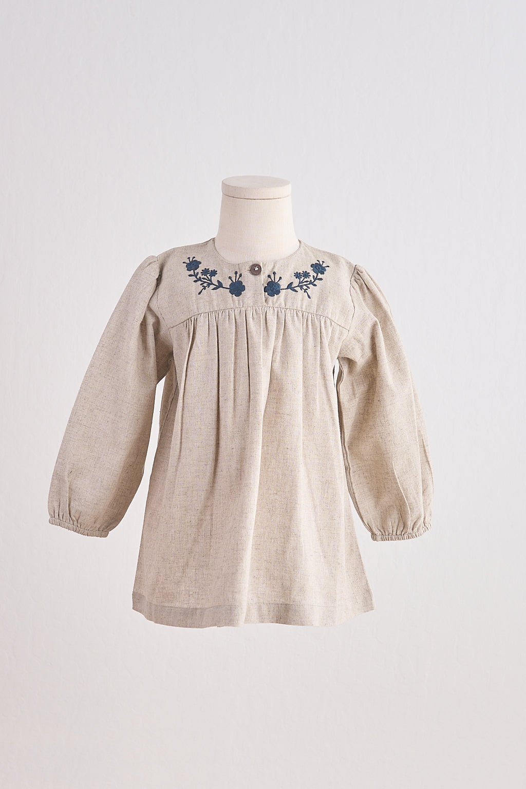Gray floral embroidery linen girl dress - Giggles with Grace
