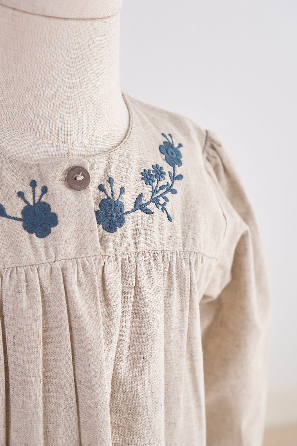 Gray floral embroidery linen girl dress - Giggles with Grace