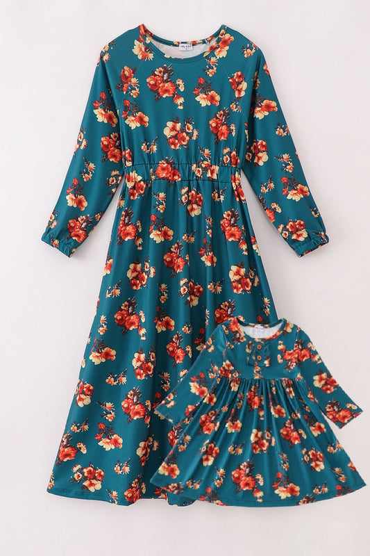 Green floral print mom&me dress - Giggles with Grace