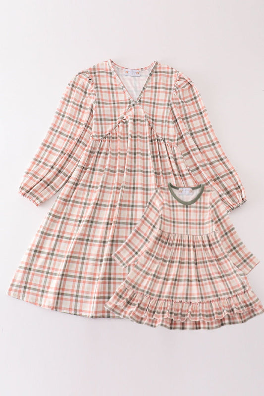 Green watercolor plaid mom&me dress - Giggles with Grace