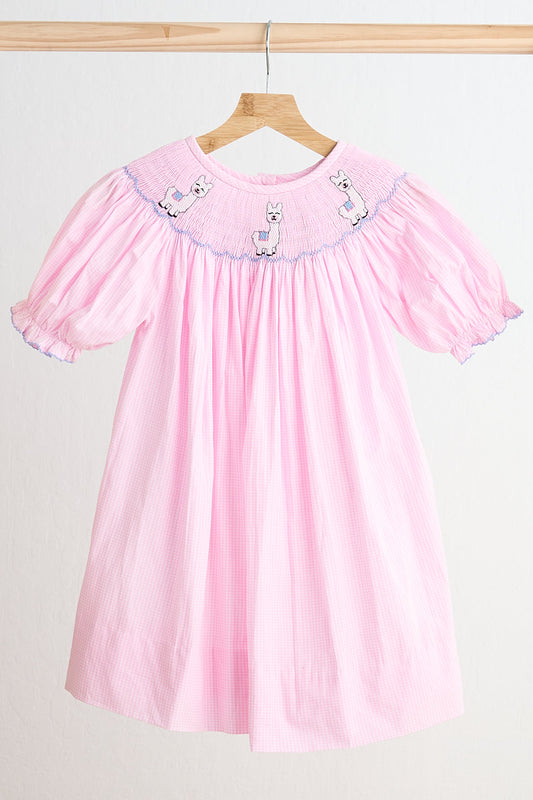 Pink alpaca hand smocked gingham dress - Giggles with Grace