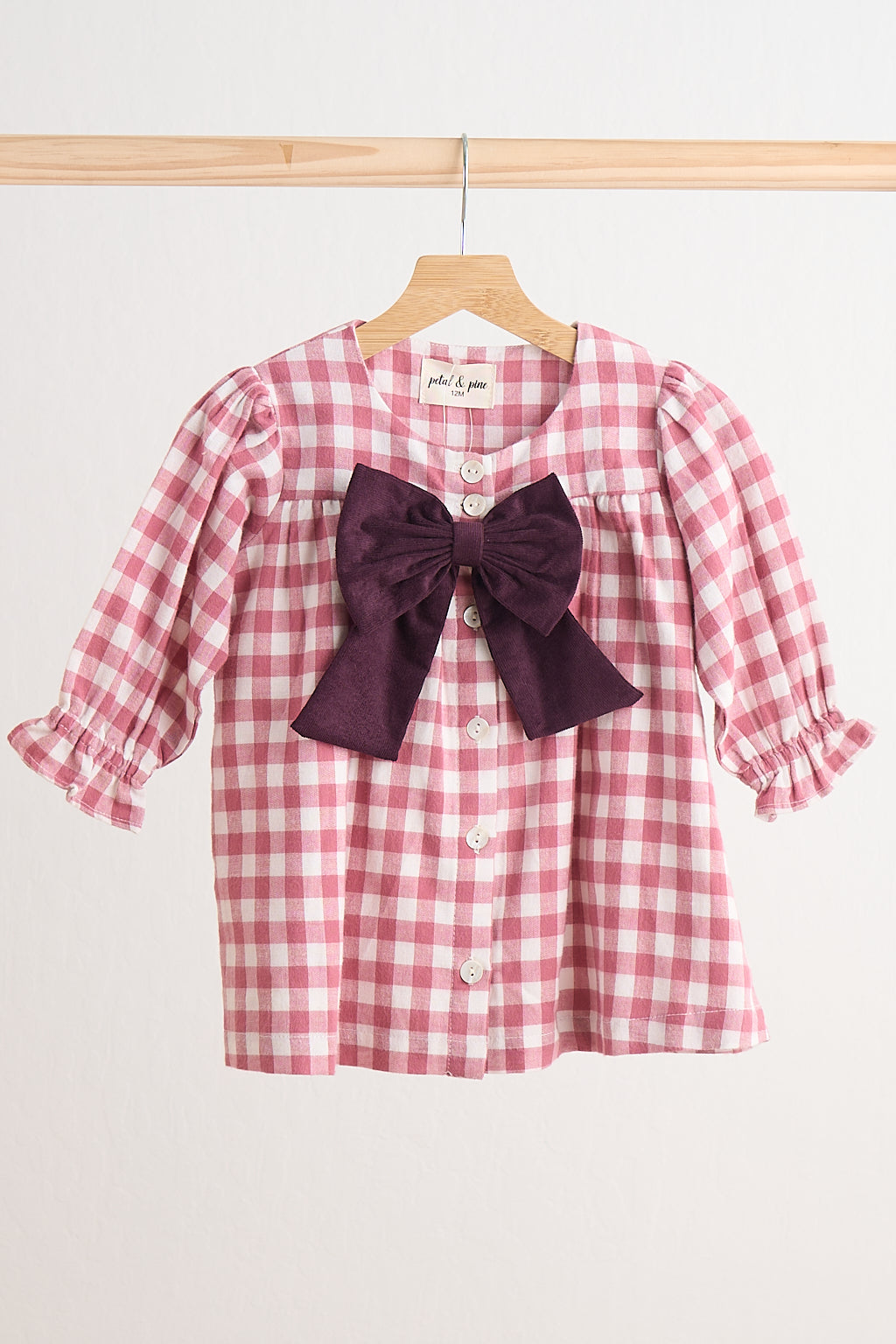 Pink gingham flannel bow dress - Giggles with Grace