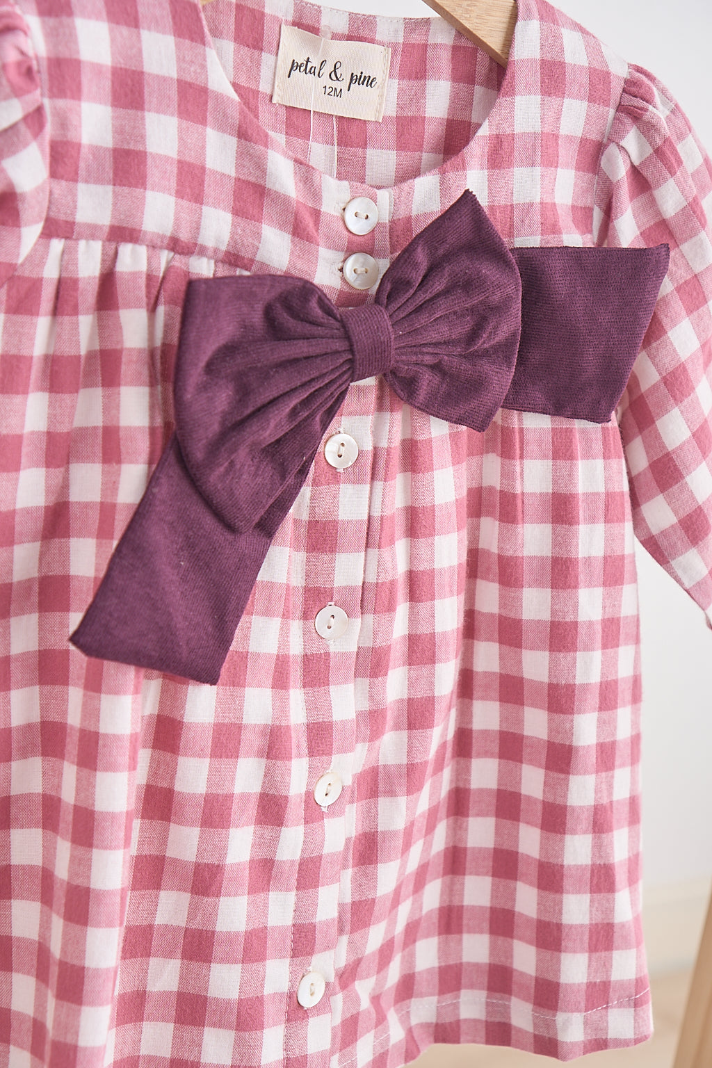 Pink gingham flannel bow dress - Giggles with Grace