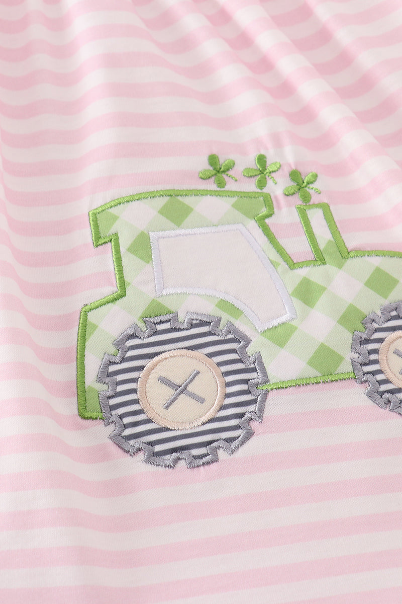 Pink tractor lucky clover applique girl dress - Giggles with Grace