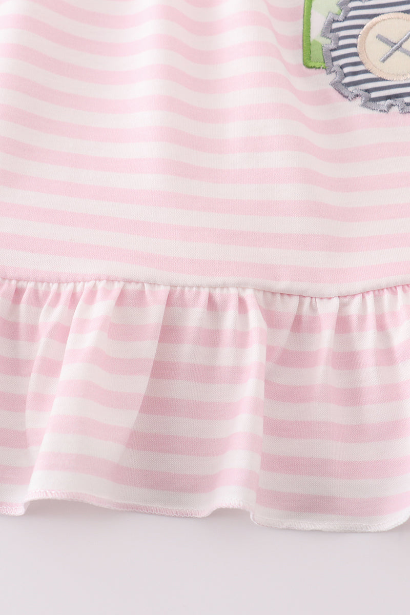 Pink tractor lucky clover applique girl dress - Giggles with Grace