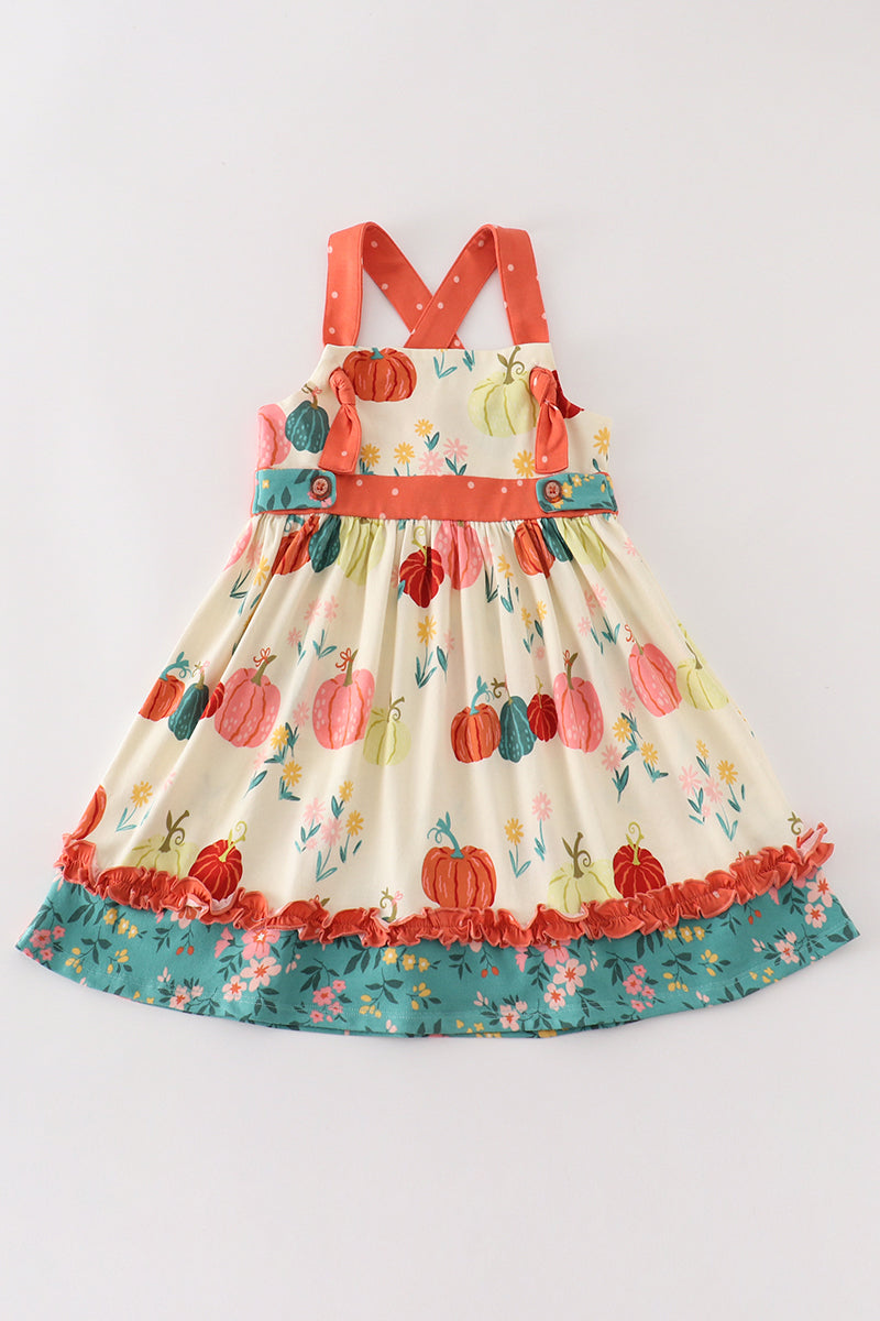 Platinum pumpkin print ruffle apron dress - Giggles with Grace