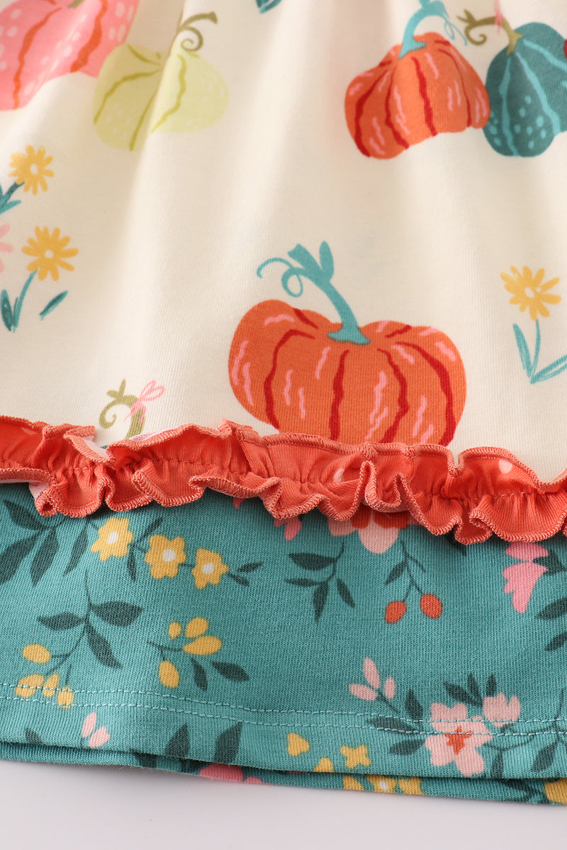 Platinum pumpkin print ruffle apron dress - Giggles with Grace