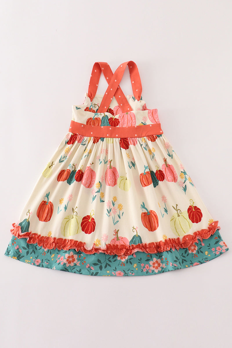Platinum pumpkin print ruffle apron dress - Giggles with Grace